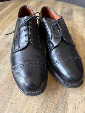 Allen Edmonds Benton Black Leather Cap Toe Blucher Derby Dress Shoes
